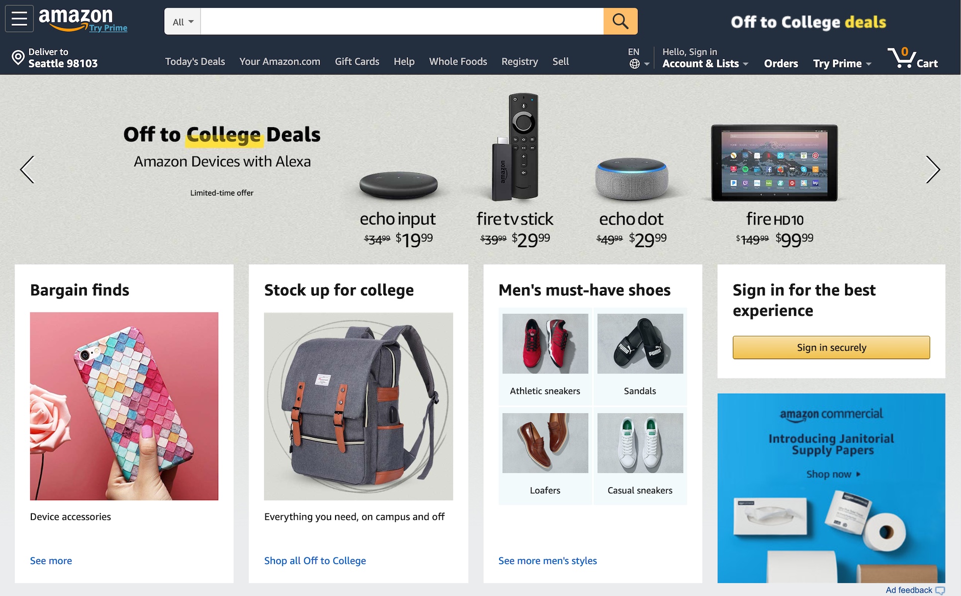 Amazon homepage in August (2019)